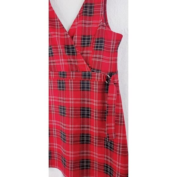 Plaid Jumper Dress by Airzona Jean Co Red Black White High Waist Scottish Knit - Picture 2 of 11